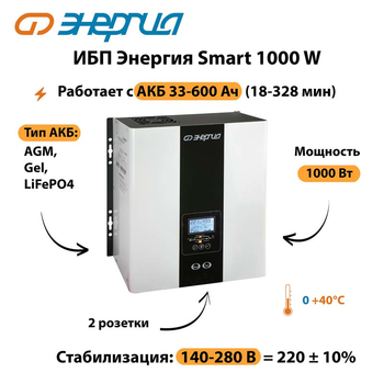 ИБП Энергия Smart 1000W - ИБП и АКБ - Энергия ИБП Smart - . Магазин оборудования для автономного и резервного электропитания Ekosolar.ru в Майкопе